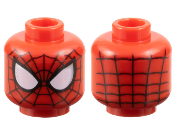 Minifigure, Head Alien with Spider-Man Black Webbing, Large White Eyes with Silver Edges and Black Borders Pattern