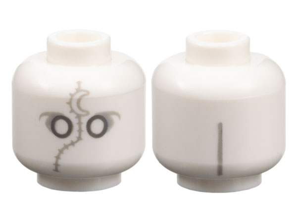 Minifigure, Head Alien Dark Bluish Gray Eye Holes, Light Bluish Gray Eye Shadow, Crescent Moon, Stitching, and Line on Back Pattern