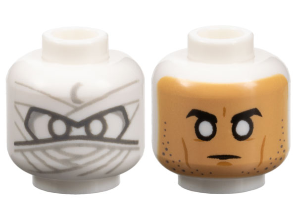 Minifigure, Head Dual Sided Mask with Layered Wrappings and Light Bluish Gray Crescent Moon / Balaclava with Nougat Face, White Eyes, and Stubble Pattern