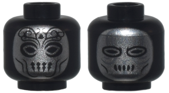 Minifigure, Head Dual Sided Alien HP Death Eater with Silver Face, Filigree on Forehead, Cheek Lines, Open Eyes / Squinting Eyes Pattern
