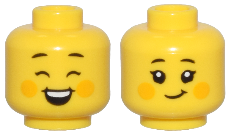 Minifigure, Head Dual Sided Female Black Eyebrows, Bright Light Orange Cheek Spots, Closed Eyes, Open Mouth Smile / Closed Mouth Smile Pattern