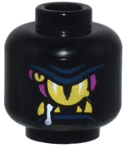 Minifigure, Head Alien Yellow and Magenta Eyes and Fangs, Dark Blue Eyelid and Lip, White Drool Pattern