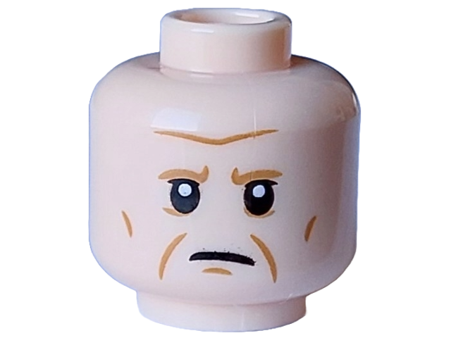 Minifigure, Head Medium Nougat Eyebrows, Cheek Lines, Chin Dimple and Wrinkles and Black Eyes and Mouth Closed Angry Pattern