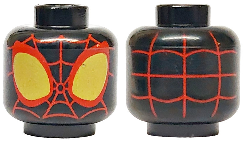 Minifigure, Head Alien with Spider-Man Red Webbing, Large Gold Eyes with Red Borders Pattern