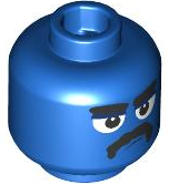 Minifigure, Head Thick Black Eyebrows, Large White Eyes with Dark Blue Upper Eyelids, Moustache, Closed Mouth, Scowl Pattern