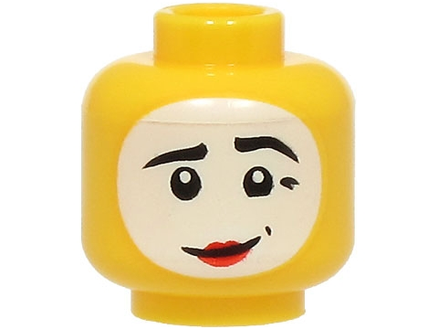 Minifigure, Head Black Eyebrows and Dimples, White Face Paint, Red Lips, Lopsided Grin Pattern