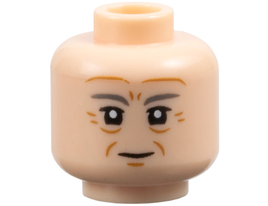 Minifigure, Head Dark Bluish Gray Eyebrows, Medium Nougat Forehead Lines, Furrowed Brows, Crow's Feet, and Dimples, Slight Grin Pattern
