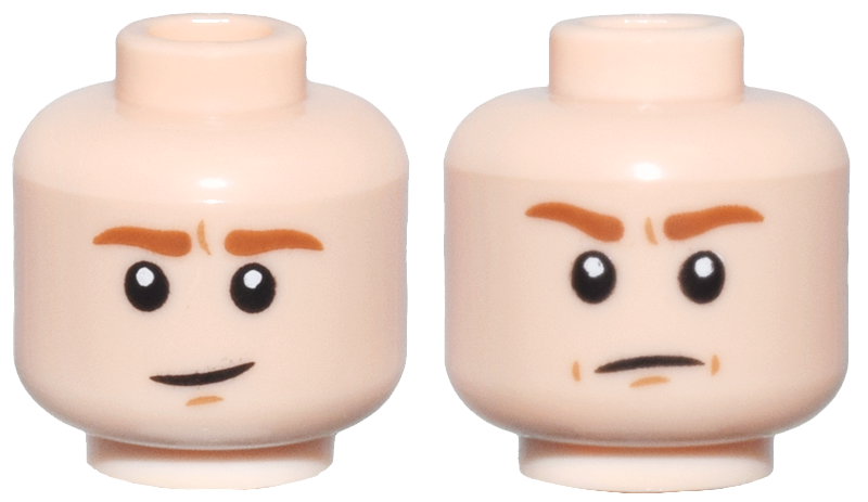 Minifigure, Head Dual Sided Dark Orange Eyebrows and Dimples, Smile / Frown Pattern