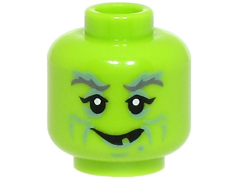 Minifigure, Head Dark Bluish Gray Eyebrows, Sand Blue Eye Shadow and Wrinkles, Crooked Open Mouth Smile with Tooth Gap Pattern (BAM)