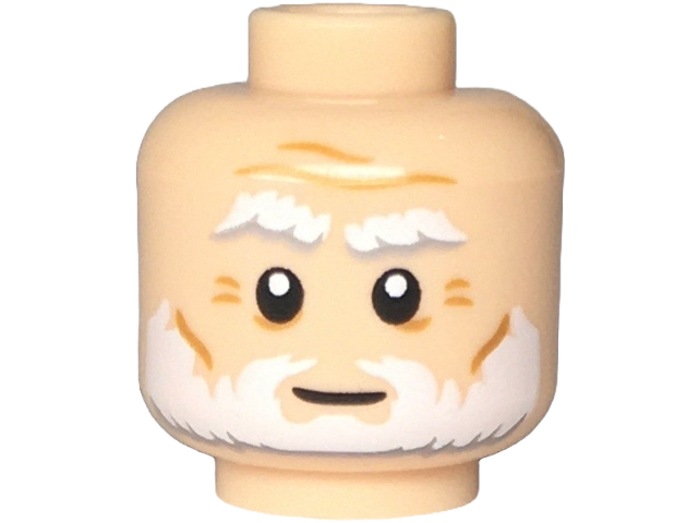 Minifigure, Head White and Light Bluish Gray Thick Bushy Eyebrows and Beard, Medium Nougat Cheek Lines, Forehead Creases and Wrinkles, Neutral Pattern