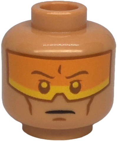 Minifigure, Head Dark Orange Eyebrows, Eyes, Cheek Lines and Chin Dimple, Orange Visor with Bright Light Orange Bottom, Stern Pattern