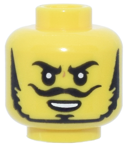 Minifigure, Head Black Eyebrows, Upper Eyelids, Curly Moustache, Goatee, Thin Beard and Sideburns, Open Mouth Smile with Top Teeth Pattern