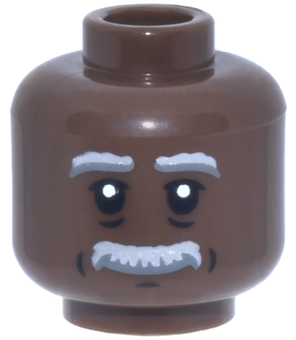 Minifigure, Head Light Bluish Gray and Dark Bluish Gray Bushy Eyebrows and Moustache, Upper Eyelids, Black Wrinkles and Chin Dimple, Grin Pattern
