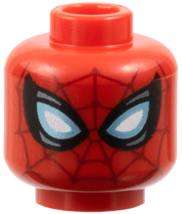 Minifigure, Head Alien with Spider-Man Dark Red Webbing, Large White Eyes with Metallic Light Blue Edges, Black and Dark Silver Borders Pattern