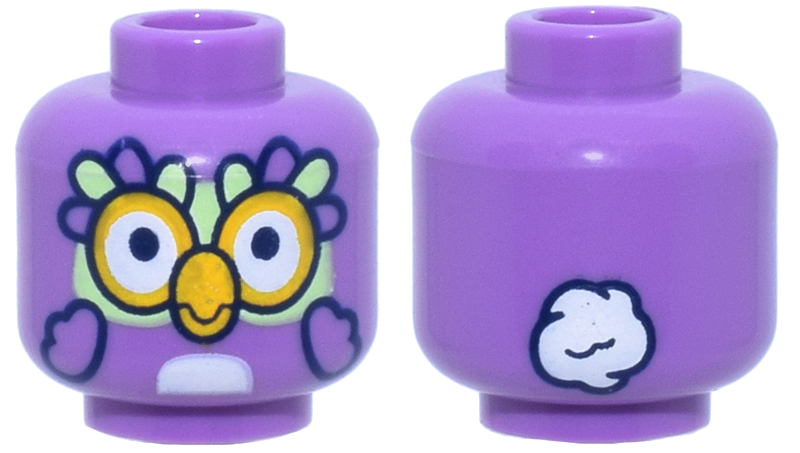 Minifigure, Head Alien Bird with Yellowish Green Face, Large Eyes, Bright Light Orange Beak, Feathers, Wings, White Stomach, Tail on Back Pattern (Chattermax)