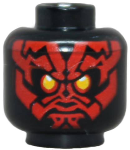 Minifigure, Head Alien with SW Darth Maul, Red Face, Bright Light Orange Eyes without Pupils, White Glints, Neutral Pattern