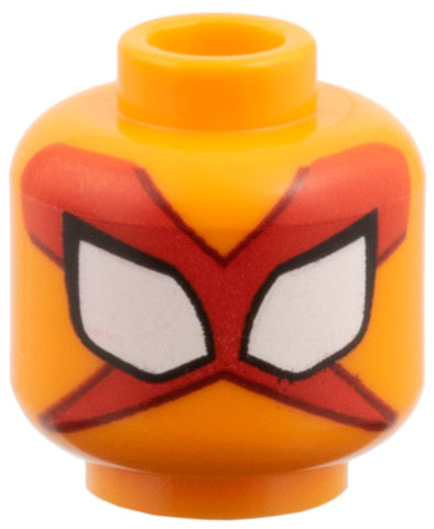 Minifigure, Head Alien Large White Eyes with Black Borders, Red X-Shaped Mask with Dark Red Trim Pattern