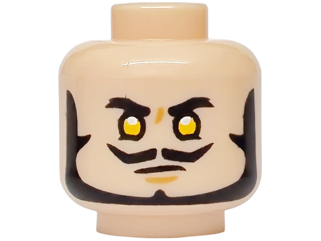 Minifigure, Head Black Eyebrows, Beard and Moustache, Bright Light Orange Eyes, Medium Nougat Chin Dimple, Neutral Pattern