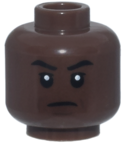 Minifigure, Head Black Eyebrows, Dark Brown Chin Dimple and Creases, Closed Mouth Frown Pattern