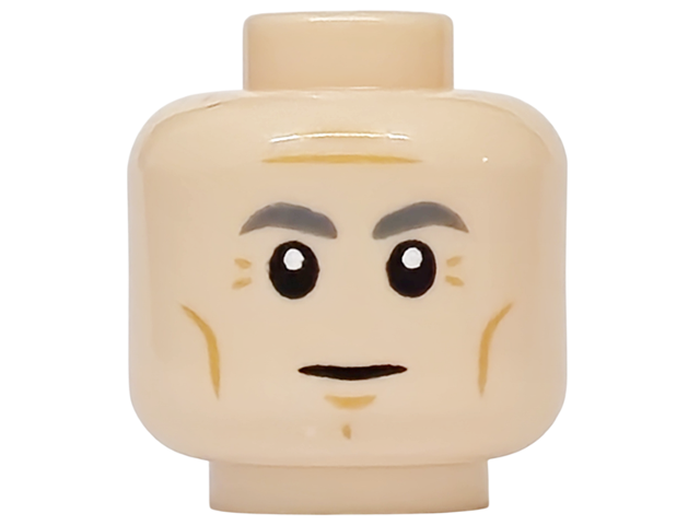 Minifigure, Head Dark Bluish Gray Thick Eyebrows, Medium Nougat Forehead Creases, Crow's Feet, Cheek Lines and Chin Dimples, Neutral Pattern