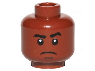 Minifigure, Head Black Thick Eyebrows, Left Raised, Dark Brown Chin Dimple, Thin Mouth, Frown Pattern