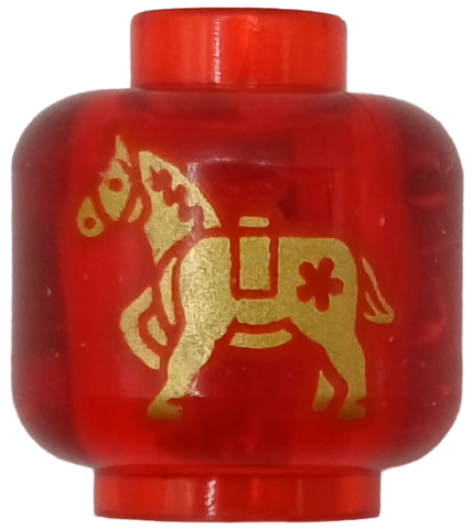 Minifigure, Head without Face with Gold Horse Pattern on Both Sides