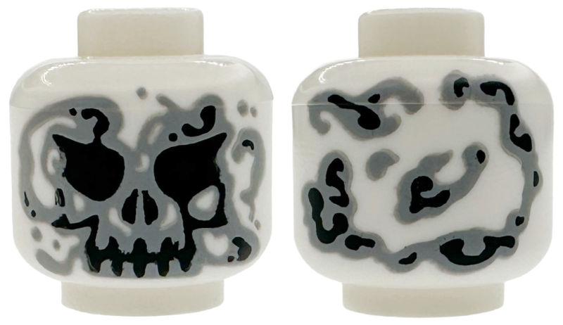 Minifigure, Head Alien Skull with Black Eyes, Nose and Mouth, Light Bluish Gray Smoke Swirls Pattern