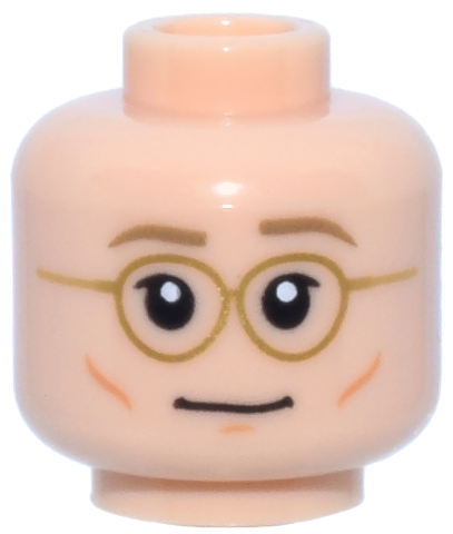 Minifigure, Head Dark Tan Eyebrows, Gold Round Glasses and Dark Orange Cheek Lines and Chin Dimple Pattern