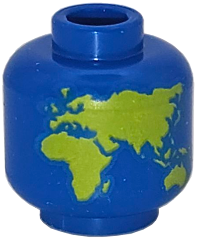 Minifigure, Head without Face with Lime Globe World Map Pattern