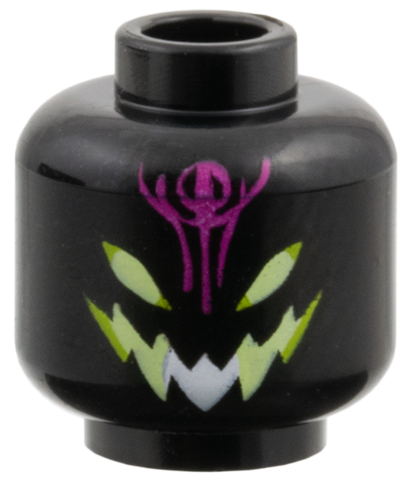 Minifigure, Head Magenta Forehead Tattoo, Yellowish Green and Lime Eye Slits and Jagged Mouth Pattern