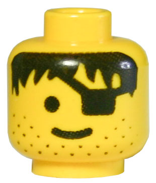 Minifigure, Head Male Eye Patch, Stubble, Black Hair Pattern