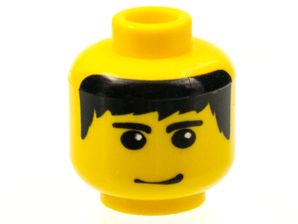 Minifigure, Head Male Black Hair, Eyebrows, and Smirk Pattern