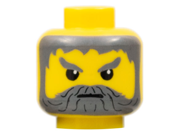 Minifigure, Head Beard with Gray Hair, Moustache, and Angry Eyebrows Pattern