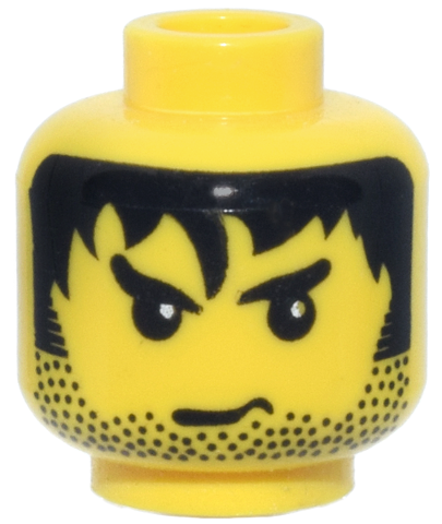 Minifigure, Head Male Stubble, Black Messy Hair, and Angry Eyebrows Pattern