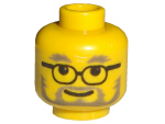 Minifigure, Head Dark Gray Bushy Eyebrows, Thin Moustache and Full Beard, Glasses with Black Frames, Grin Pattern