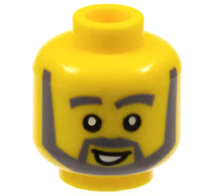 Minifigure, Head Dark Bluish Gray Thick Eyebrows, Angular Beard and Thick Sideburns, Lopsided Open Mouth Smile with White Teeth Pattern