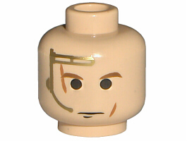 Minifigure, Head Brown Eyebrows, Dark Orange Scars, Black Chin Dimple, Gold Headset with Microphone, Neutral Pattern