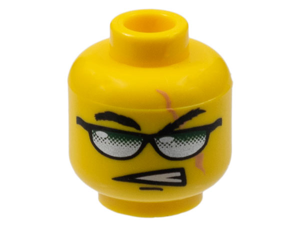 Minifigure, Head Glasses with Green and Silver Sunglasses and Scar Pattern