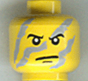 Minifigure, Head Black Eyebrows and Chin Dimple, Light Bluish Gray Face Paint Stripes, Stern Pattern