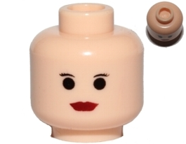 Minifigure, Head Female Black Thin Eyebrows, Eyelashes, Large Eyes, Red Lips Pattern