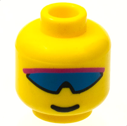 Minifigure, Head with Blue and Light Purple Wrap Sunglasses, Grin Pattern
