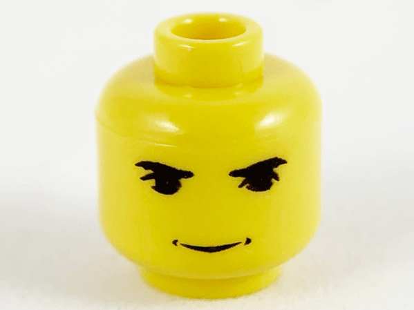 Minifigure, Head Black Eyebrows, Upper Eyelids, Grin with Dimples Pattern