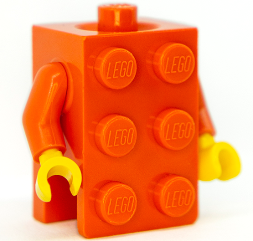 Torso, 2 x 3 Brick Costume / Reddish Orange Arms / Yellow Hands (BAM)