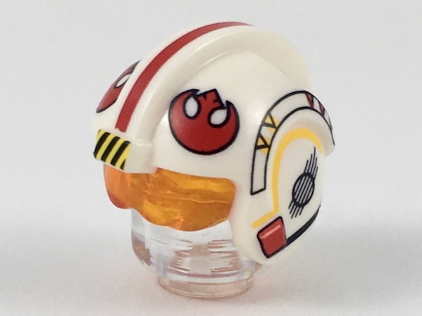 Minifigure, Headgear Helmet SW Rebel Pilot with Molded Trans-Orange Visor and Printed Red Stripe and Rebel Logos Pattern (Luke Skywalker)