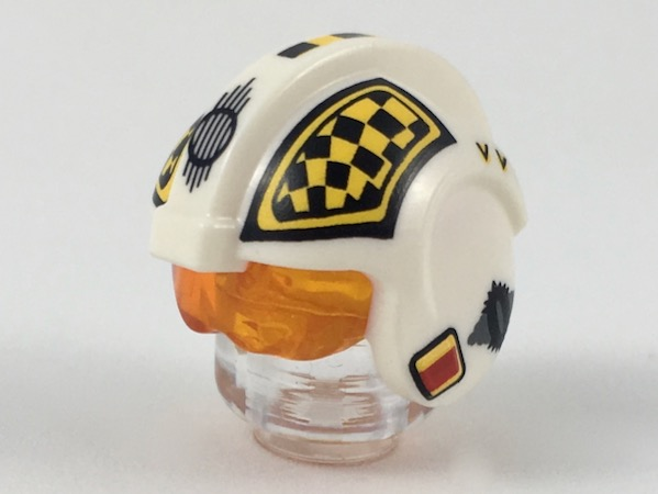 Minifigure, Headgear Helmet SW Rebel Pilot with Molded Trans-Orange Visor and Printed Black and Yellow Checkered Pattern (Biggs Darklighter)
