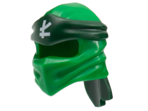 Minifigure, Headgear Ninjago Wrap Type 4 with Molded Dark Green Headband and Printed White Ninjago Logogram Letter L Pattern