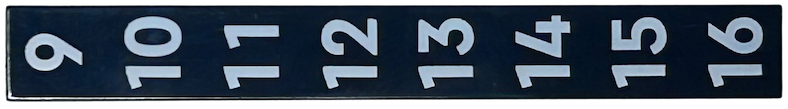 Tile 1 x 8 with White Numbers 9, 10, 11, 12, 13, 14, 15, and 16 Pattern