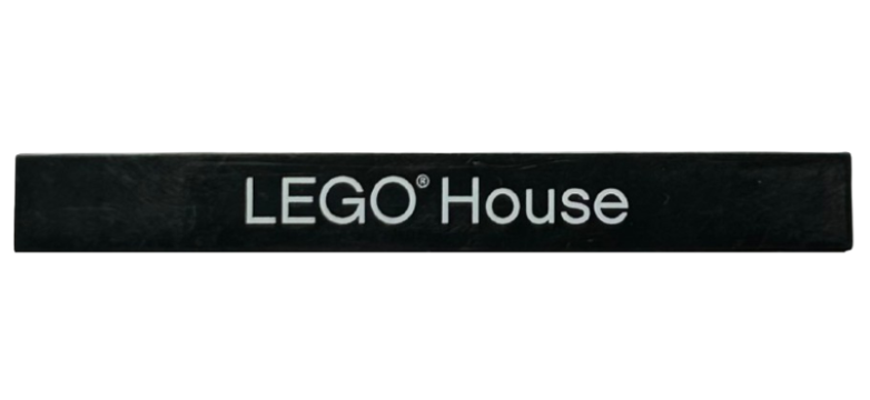 Tile 1 x 8 with White 'LEGO House', Thin Font with Arrowhead 'G' Pattern