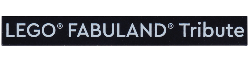 Tile 1 x 8 with White 'LEGO FABULAND Tribute' Pattern