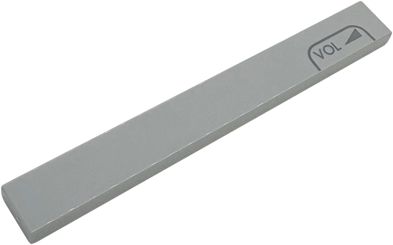 Tile 1 x 8 with Dark Bluish Gray Triangle, 'VOL' and Outline Pattern